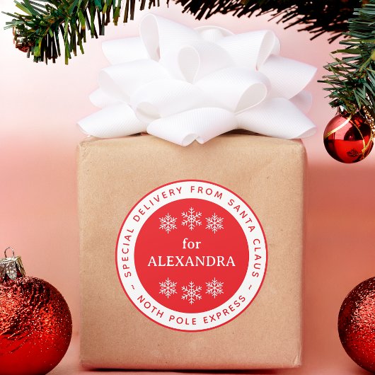 Red Special Delivery from Santa North Pole Name ラウンドシール