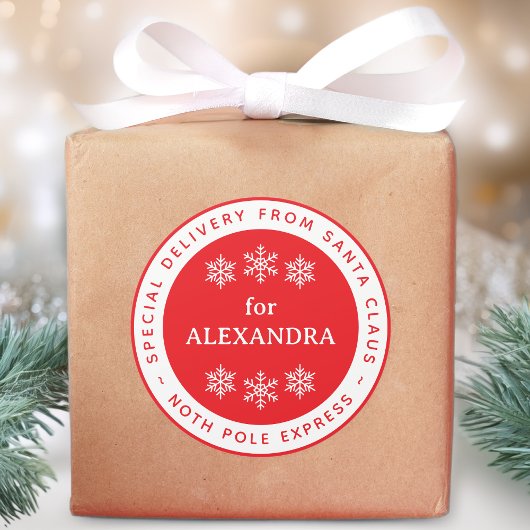 Red Special Delivery from Santa North Pole Name ラウンドシール