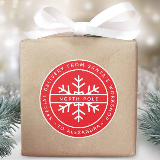 Red Special Delivery from Santa to Name North Pole ラウンドシール
