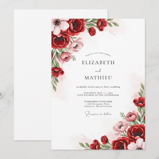 Red Splendid Spring Wedding 招待状 (正面/裏面)