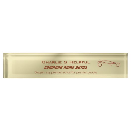 Red Sports Autoオン金ゴールド効果 – 自動販売 デスクネームプレート (正面)