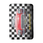Red Sport's Car、金ゴールド名、B/W 市松模様に バスマット (正面縦)