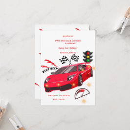 Red Sports Car Racing Theme Party Invite 招待状
