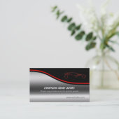 Red Sportscar on steel-effect，車の販売ショールーム 名刺 (スタンド正面)