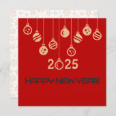 Red Square wish card New Year with Christmas ball シーズンカード (正面/裏面)