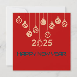 Red Square wish card New Year with Christmas ball シーズンカード