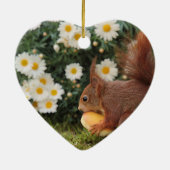 Red Squirrel and Daisies Cute Photo セラミックオーナメント (裏面)