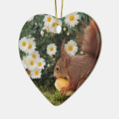 Red Squirrel and Daisies Cute Photo セラミックオーナメント (左)