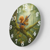 Red squirrel in enchanted woodland ラージ壁時計 (傾斜)
