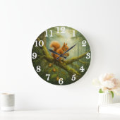 Red squirrel in enchanted woodland ラージ壁時計 (ホーム)