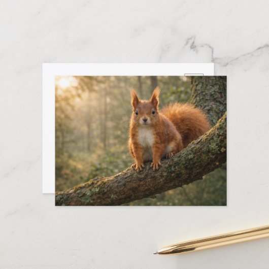 Red Squirrel Scottish Highlands Misty Forest ポストカード (正面/裏面インサイチュ)
