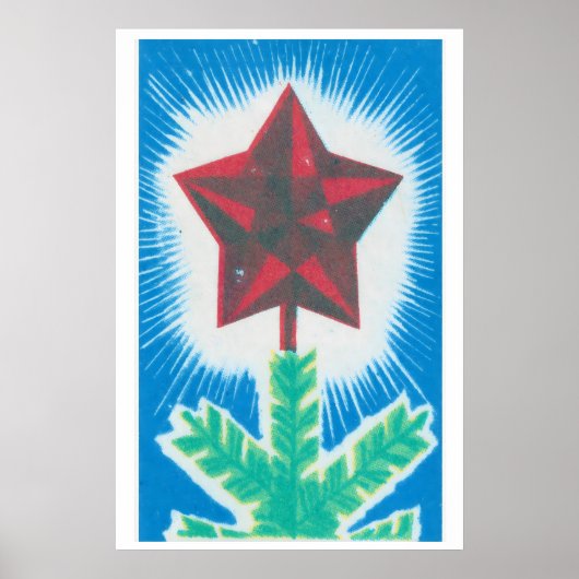 Red Star Christmas Tree Matchbox Art Print ポスター (正面)