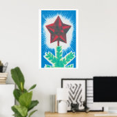 Red Star Christmas Tree Matchbox Art Print ポスター (ホームオフィス)