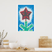 Red Star Christmas Tree Matchbox Art Print ポスター (キッチン)