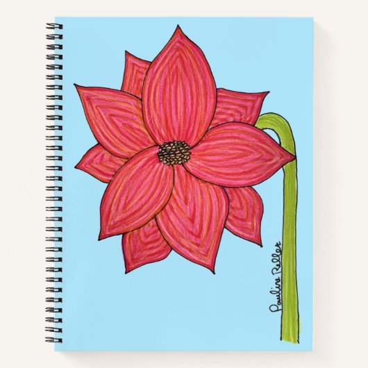 Red Star Flower with Blue background ノートブック (正面)