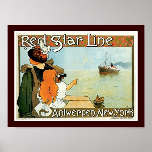 Red Star Line Woman with Girl Ad ポスター (正面)