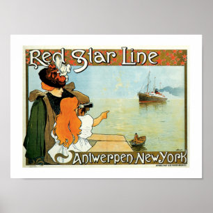 Red Star Line Woman with Girl Ad ポスター