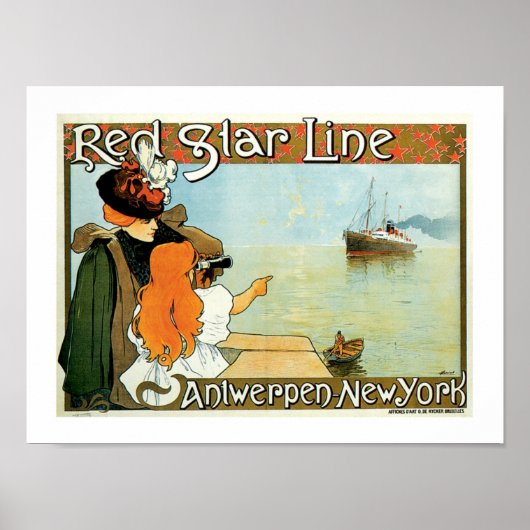 Red Star Line Woman with Girl Ad ポスター (正面)