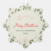 Red Star Winter Photo Christmas Keepsake オーナメントカード (裏面)