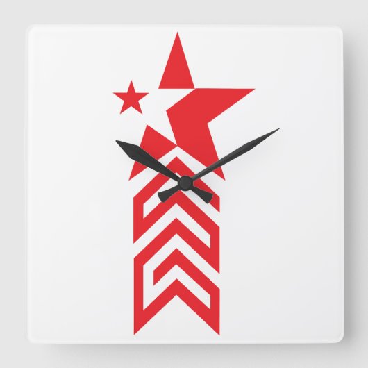 Red Star with Chevron Arrows スクエア壁時計 (正面)