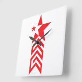 Red Star with Chevron Arrows スクエア壁時計 (傾斜)