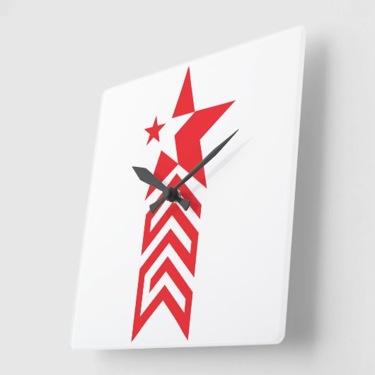 Red Star with Chevron Arrows スクエア壁時計 (傾斜)