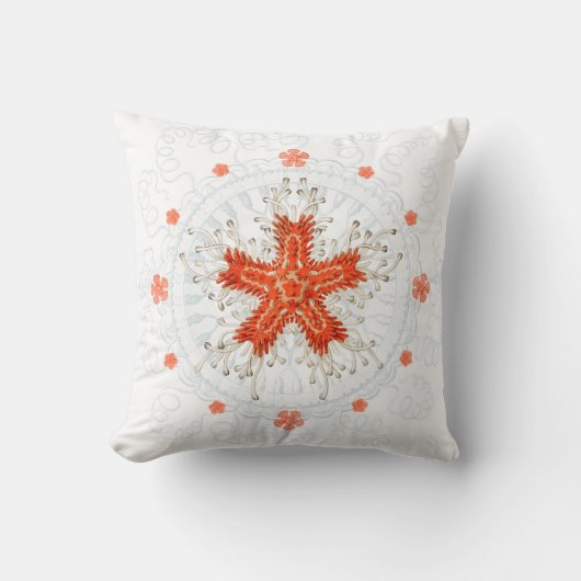 Red starfish on vintage texture Throw Pillow クッション (正面)