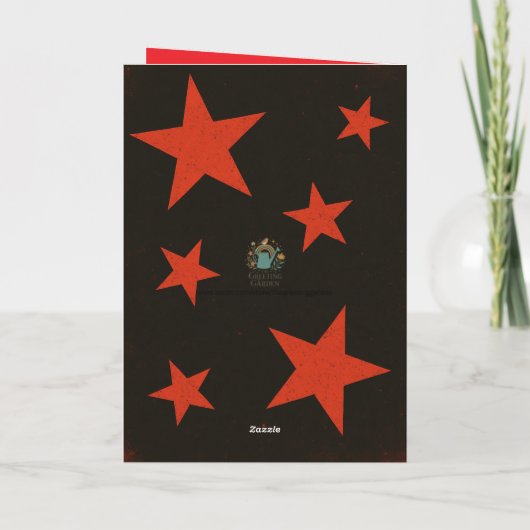 Red Stars Black Background Retro Grunge Birthday カード (裏面)