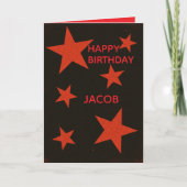 Red Stars Black Background Retro Grunge Birthday カード (正面)