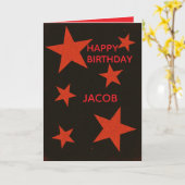 Red Stars Black Background Retro Grunge Birthday カード (黄色い花)