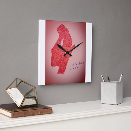 Red Static Image Wall Clock スクエア壁時計 (オフィス)