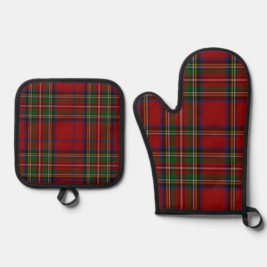Red Stewart Plaid Tartan for Christmas 鍋つかみ&鍋敷きセット (正面)