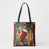 Red Stocking Faux Stained Glass トートバッグ (正面)
