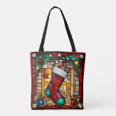 Red Stocking Faux Stained Glass トートバッグ (裏面)