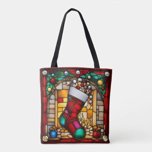 Red Stocking Faux Stained Glass トートバッグ (裏面)