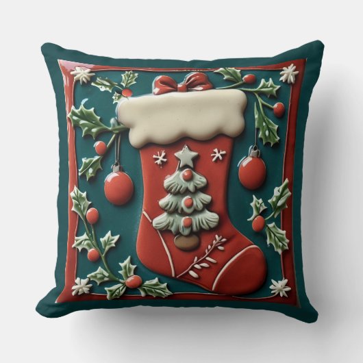 Red Stocking Throw Pillow クッション (正面)