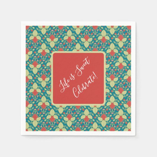 Red Strawberries, Flowers, Fruit and Runners スタンダードカクテルナプキン (正面)