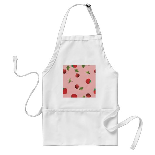Red Strawberry and Cherry Pattern Pink Fruit スタンダードエプロン (正面)