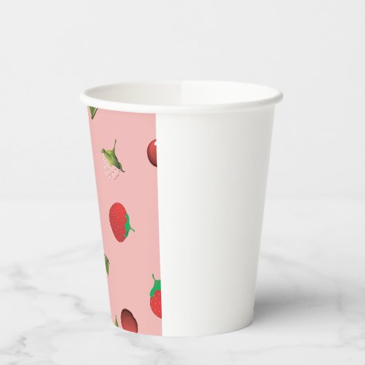 Red Strawberry and Cherry Pattern Pink Fruit 紙コップ (左)