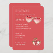 Red Strawberry Colored Heart Glasses Birthday 招待状 (正面/裏面)