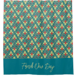 Red Strawberry fruit and pink blossoms シャワーカーテン