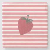 Red Strawberry Fruit and Stripes ストーンコースター (正面)