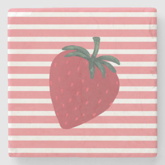 Red Strawberry Fruit and Stripes ストーンコースター