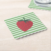 Red Strawberry Fruit and Stripes ペーパーコースター (アングル)