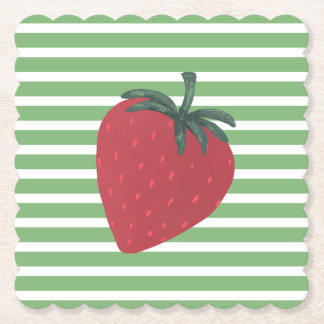 Red Strawberry Fruit and Stripes ペーパーコースター