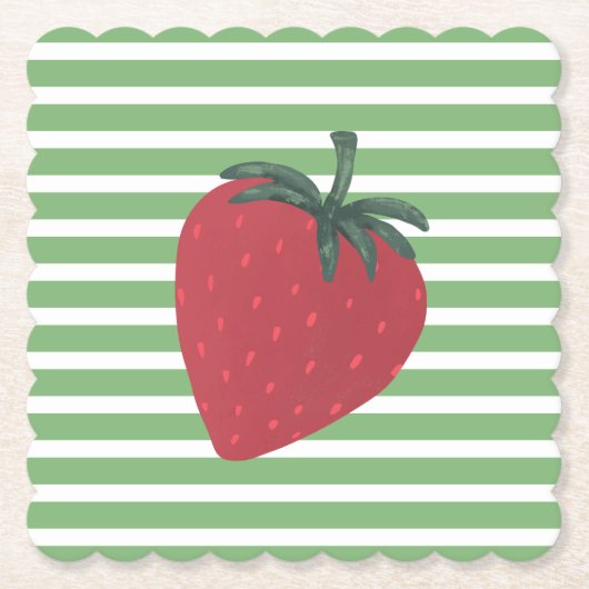 Red Strawberry Fruit and Stripes ペーパーコースター (正面)