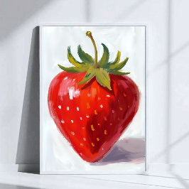 Red Strawberry Fruit Watercolor Painting ポスター