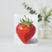 Red Strawberry Fruit Watercolor Painting ポストカード (スタンド正面)