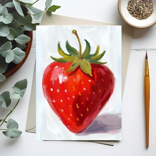 Red Strawberry Fruit Watercolor Painting ポストカード