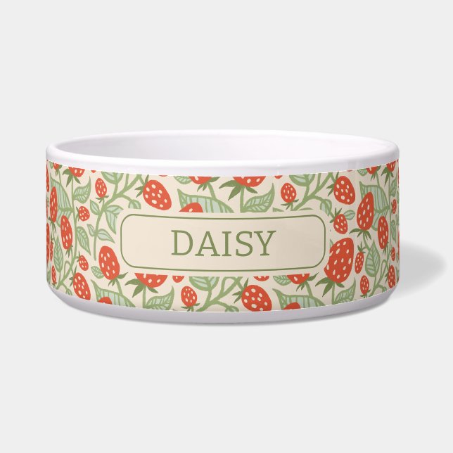 Red strawberry & green leaves pattern ボウル (正面)